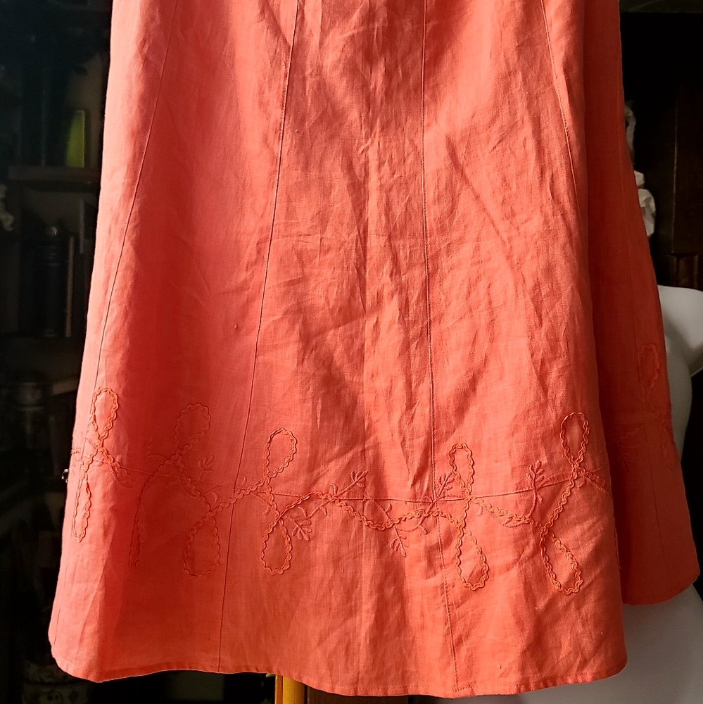 E-col-o-gie tangerine linen embroidered skirt sz10 - Picture 2 of 10